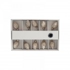 Коледни светещи шишарки с батерии, сребро, 10 LED, 4 см