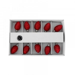 Коледни светещи шишарки с батерии, червени, 10 LED, 4 см