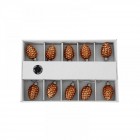 Коледни светещи шишарки с батерии, бронз, 10 LED, 4 см