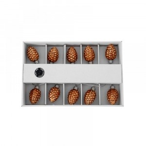 Коледни светещи шишарки с батерии, бронз, 10 LED, 4 см