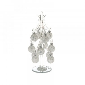 Стъклена елха  със сребърни топки, 20 см