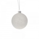 Стъклена топка, бял брокат, 8 см, к-т 6 бр.