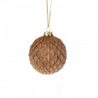 Стъклена топка бронз с брокатени ромбчета, 8см, к-т 6 бр.