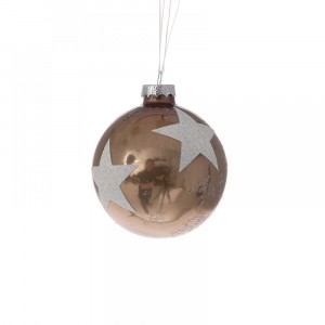 Стъклена топка бронз с бели звезди, 8см, к-т 6 бр.