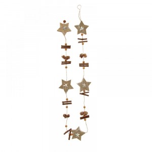 Дървен гирлянд от звезди, натурал, 120 см