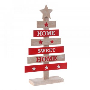 Дървена елха, бяло и червено, 24х10х57 см