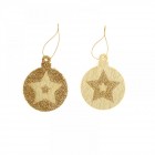 Висящи орнаменти от текстил, златни топки със звездички, 10 см, к-т 2 бр.