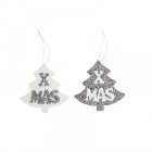 Висящи орнаменти от текстил, елхички, сребро, 12 см, к-т 2 бр.