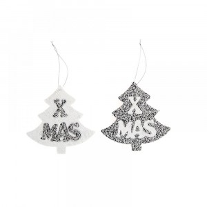 Висящи орнаменти от текстил, елхички, сребро, 12 см, к-т 2 бр.
