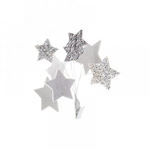Звезди за декорация с щипка, сребро, 16СМ