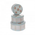 Метални кутии,3 бр.,кръгли,сини,роза,20х8/17х7,5 см