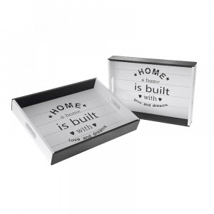 Дървени подноси к-т, HOME IS BUILD...,бяло-черно, 40х30/36х26 см