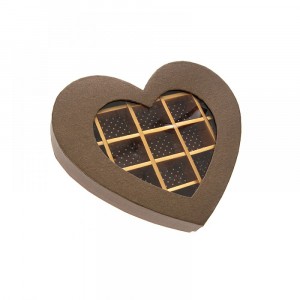  Кутия за бонбони, сърце, кафява, 24,5Х22Х4СМ
