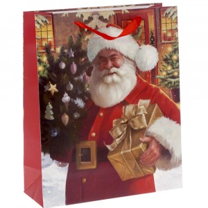 Подаръчен плик хартия Дядо Коледа червен, 26Χ32Χ10