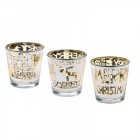 Стъклени свещници чашки “MERRY CHRISTMAS“, злато, 7х7 см