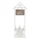 Метален свещник къща, бял, 1 свещ