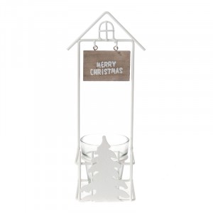 Метален свещник къща, бял, 1 свещ