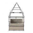 Кашпа къщичка, метал и дърво, черна, 17Х17Х29СМ