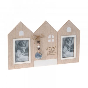 Фото рамка къща, МДФ, за 3 снимки,декор,топчета,50х30 см