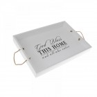 Поднос,дърво,бял,37х25 см