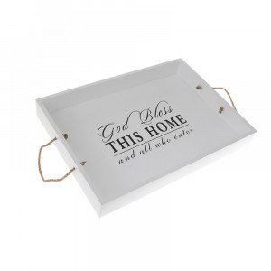 Поднос,дърво,бял,37х25 см