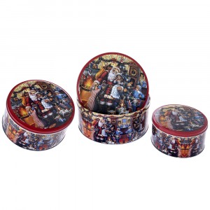 Метални кутии 3 бр. Дядо Коледа с деца, 14х7/17х8/20х9 см