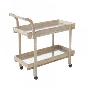 Дървен щанд с метални плотове, дръжка и колелца, 92Х44Х96СМ