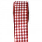 Коледна панделка плат, бяло и червено каре, 7 см Х 9,1 М