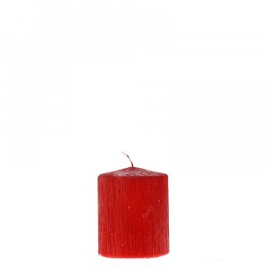 Свещ пилон, надрана, червена, 6х8 см
