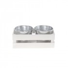 Дървен сандък с две метални кашпи, бял, 29х10х11 см