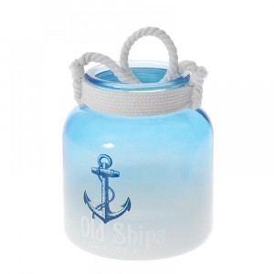 Свещник стъкло  море с дръжка въже Φ13Χ16CM