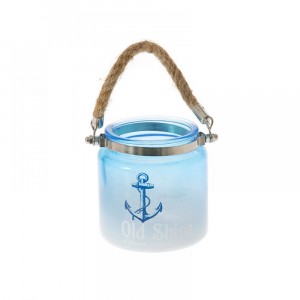 Свещник стъкло  море с дръжка въже 10Χ10СМ