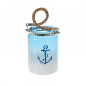 Свещник стъкло  море с дръжка въже 10Χ14.5СМ