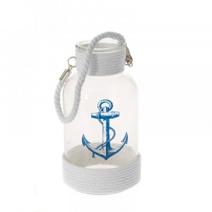 Свещник стъкло  море с дръжка въже 11Χ20СМ