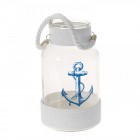 Свещник стъкло  море с дръжка въже 115Χ26СМ