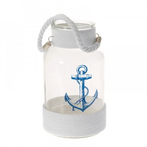 Свещник стъкло  море с дръжка въже 115Χ26СМ