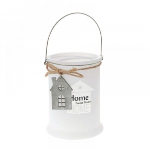 Свещник стъкло бял  13X17CM.HOME