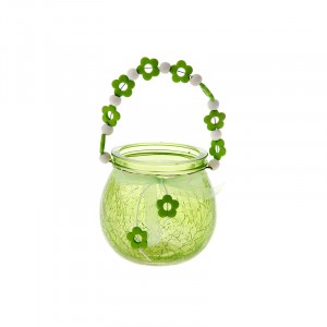 Стъклен свещник цветно стъкло, зелен, 10Х9СМ