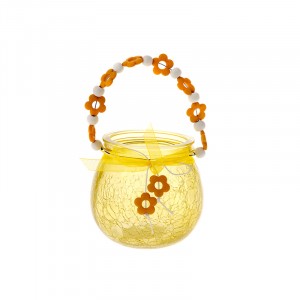Стъклен свещник цветно стъкло, жълт, 10Х9СМ