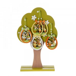 Дърво поставка с 8 висящи яйца, зелено, 26х8х40,5 см