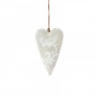 Висящо сърце от плат, бяло с гълъби, 10х17 см