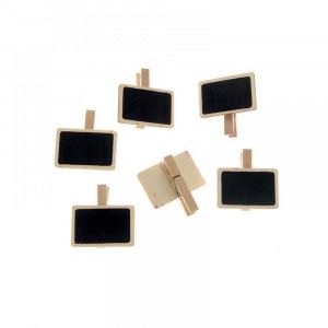 Дървени табелки за надписване, черни, щипки, к-т 6 бр