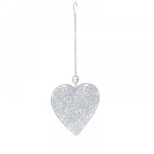 Метални висящо сърце от рози, бяло, 19х7,5х50 см