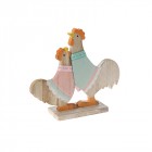 Дървена фигурка, влюбени петлета, синьо и розово, 17,5х15,5х5 см