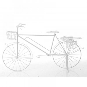 Метален цветарник, велосипед, бял, 170х61х100 см