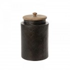 Метален буркан с дървен капак, черен, 16х26 см