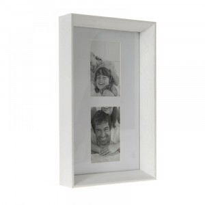 Дървена рамка за две снимки, бяла, 18х30 см
