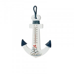 Дървен термометър, котва, бяло и синьо, 22х15 см