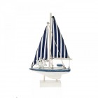 Дървена лодка, бяло и синьо, 26х16х3.5 см