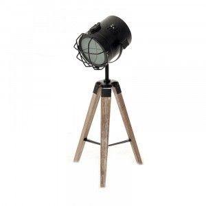 Дървена настолна лампа, прожектор, черна, 65 см
